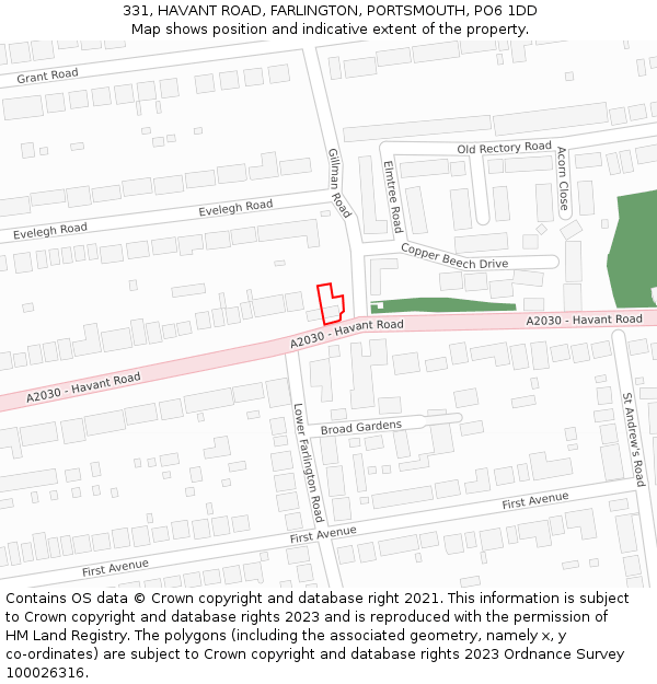 331, HAVANT ROAD, FARLINGTON, PORTSMOUTH, PO6 1DD: Location map and indicative extent of plot