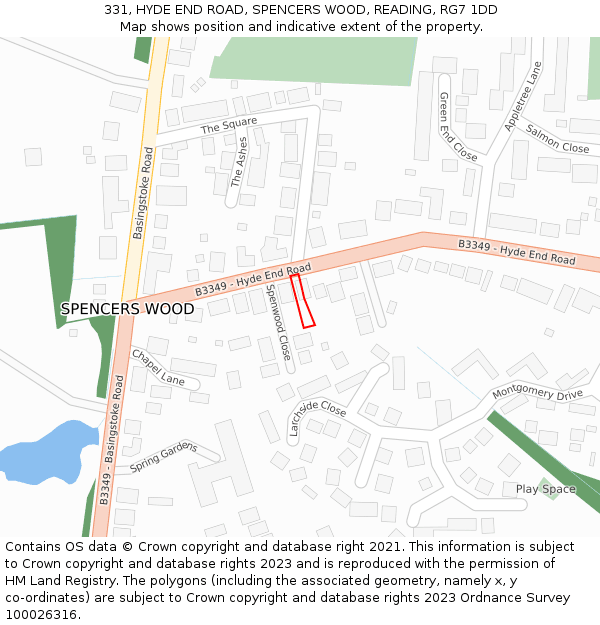 331, HYDE END ROAD, SPENCERS WOOD, READING, RG7 1DD: Location map and indicative extent of plot