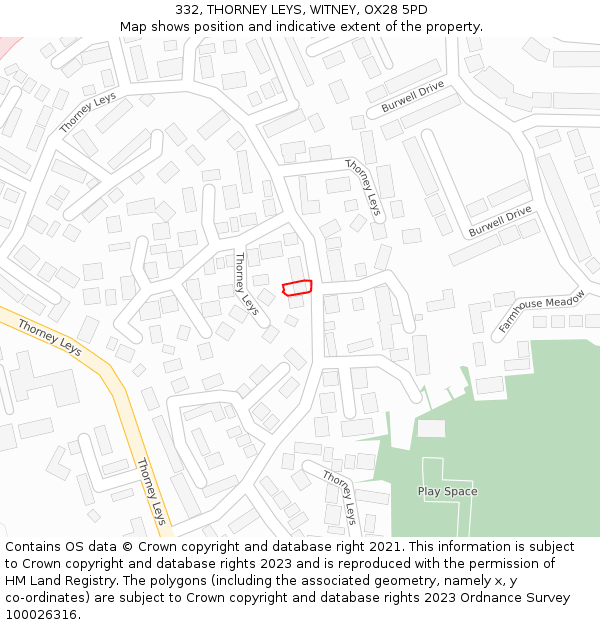 332, THORNEY LEYS, WITNEY, OX28 5PD: Location map and indicative extent of plot