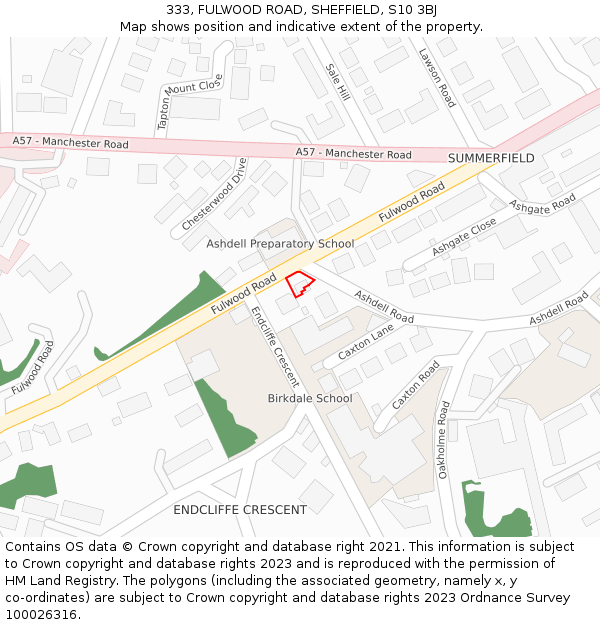 333, FULWOOD ROAD, SHEFFIELD, S10 3BJ: Location map and indicative extent of plot