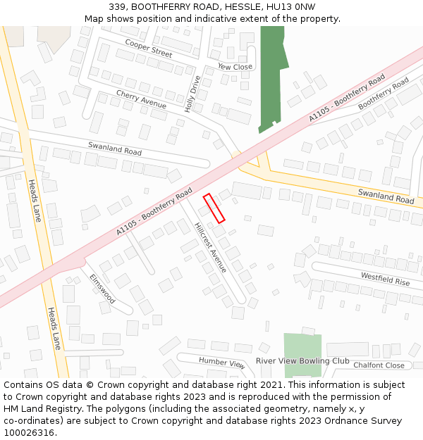 339, BOOTHFERRY ROAD, HESSLE, HU13 0NW: Location map and indicative extent of plot