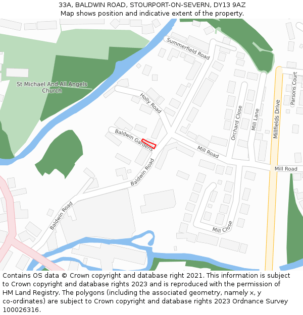 33A, BALDWIN ROAD, STOURPORT-ON-SEVERN, DY13 9AZ: Location map and indicative extent of plot