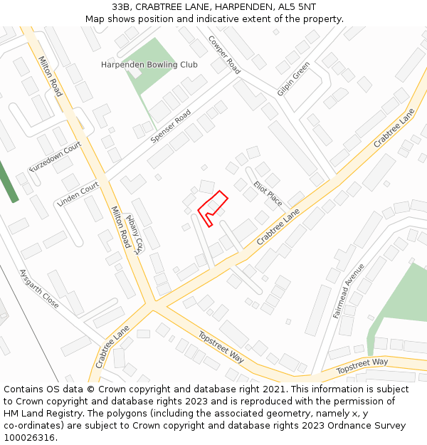 33B, CRABTREE LANE, HARPENDEN, AL5 5NT: Location map and indicative extent of plot