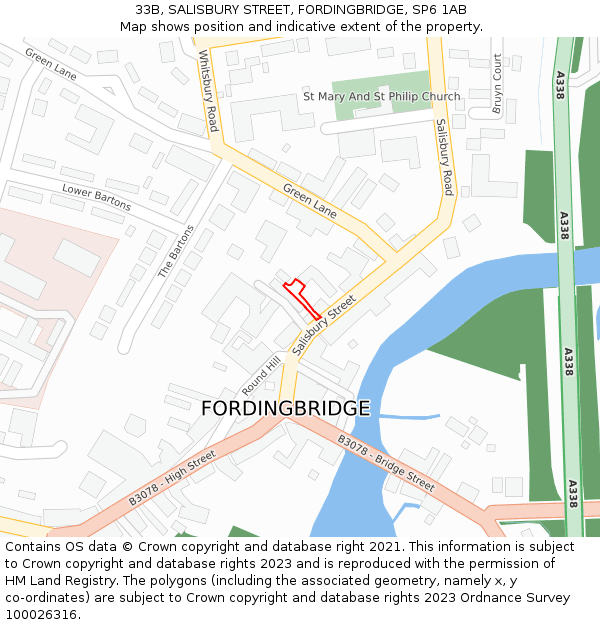 33B, SALISBURY STREET, FORDINGBRIDGE, SP6 1AB: Location map and indicative extent of plot