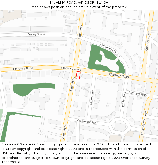 34, ALMA ROAD, WINDSOR, SL4 3HJ: Location map and indicative extent of plot