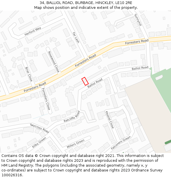 34, BALLIOL ROAD, BURBAGE, HINCKLEY, LE10 2RE: Location map and indicative extent of plot