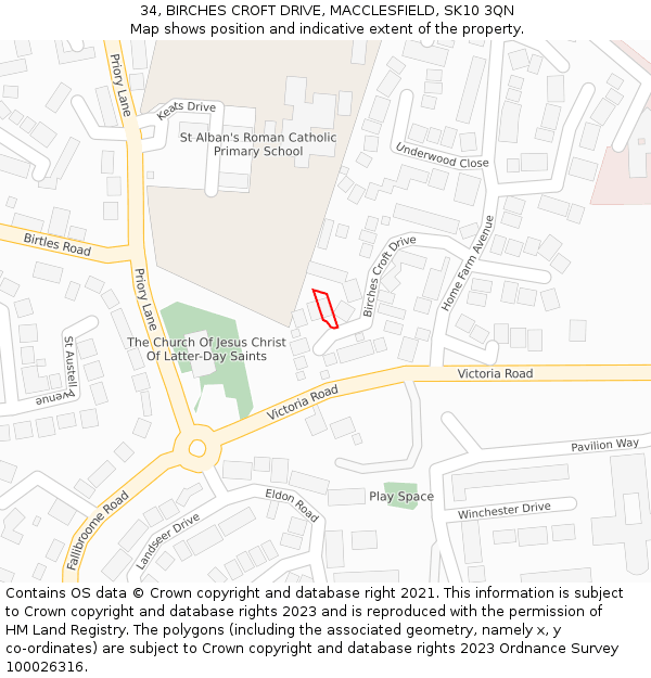 34, BIRCHES CROFT DRIVE, MACCLESFIELD, SK10 3QN: Location map and indicative extent of plot