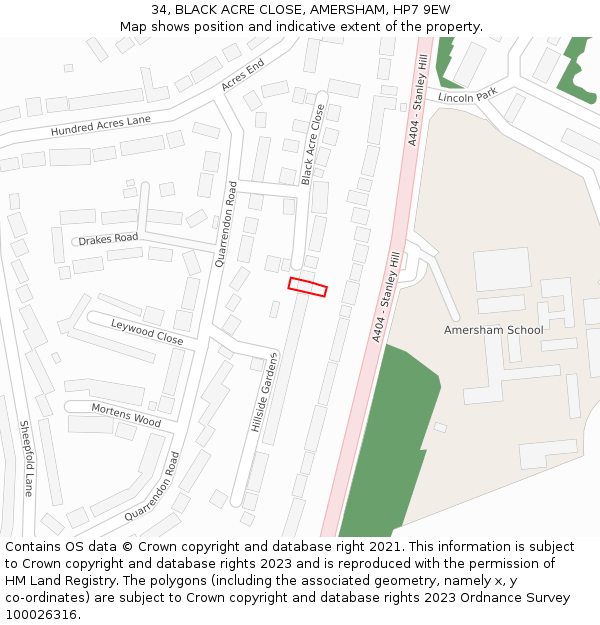 34, BLACK ACRE CLOSE, AMERSHAM, HP7 9EW: Location map and indicative extent of plot