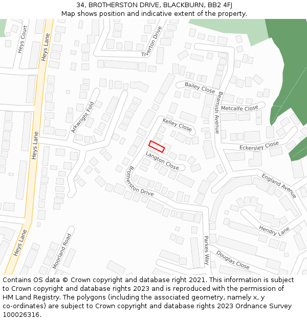 34, BROTHERSTON DRIVE, BLACKBURN, BB2 4FJ: Location map and indicative extent of plot
