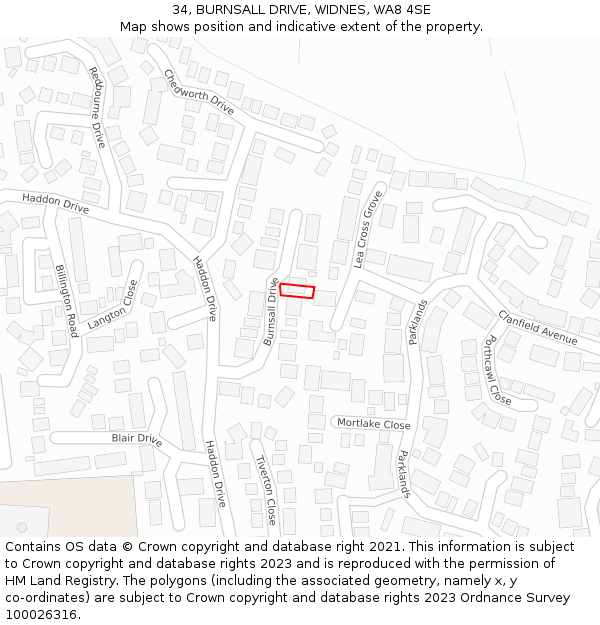 34, BURNSALL DRIVE, WIDNES, WA8 4SE: Location map and indicative extent of plot