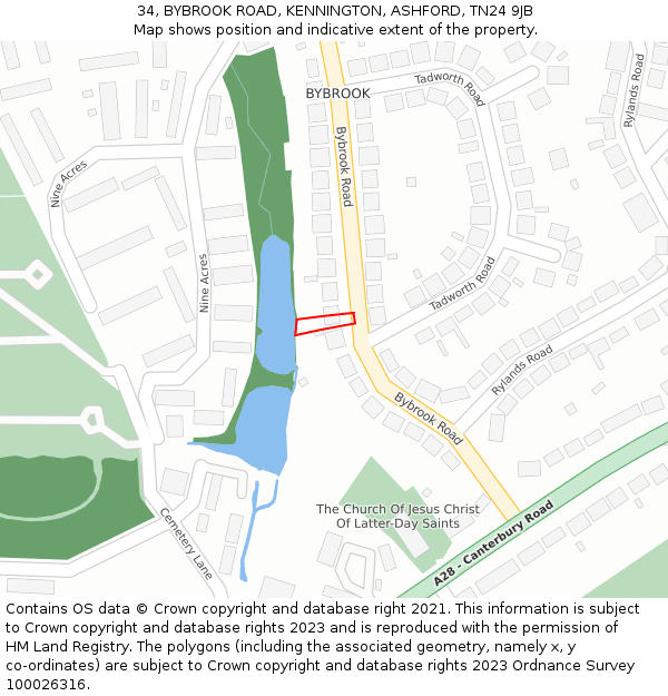 34, BYBROOK ROAD, KENNINGTON, ASHFORD, TN24 9JB: Location map and indicative extent of plot