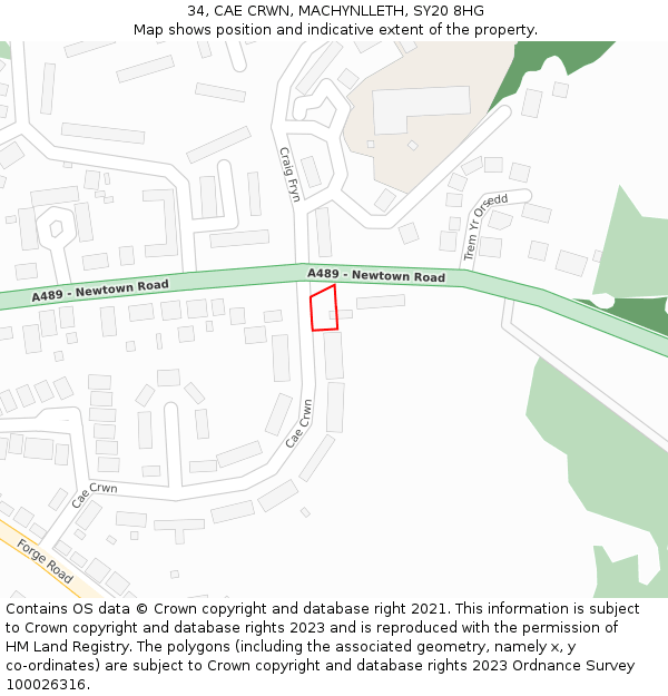 34, CAE CRWN, MACHYNLLETH, SY20 8HG: Location map and indicative extent of plot