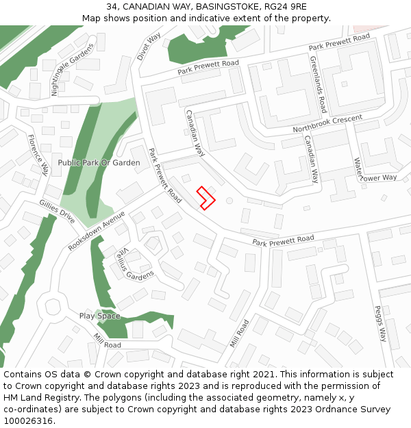 34, CANADIAN WAY, BASINGSTOKE, RG24 9RE: Location map and indicative extent of plot