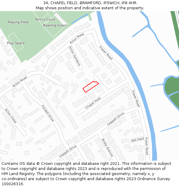 34, CHAPEL FIELD, BRAMFORD, IPSWICH, IP8 4HR: Location map and indicative extent of plot