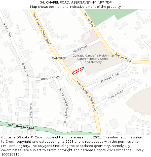 34, CHAPEL ROAD, ABERGAVENNY, NP7 7DP: Location map and indicative extent of plot