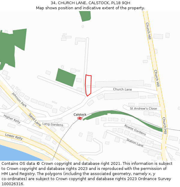 34, CHURCH LANE, CALSTOCK, PL18 9QH: Location map and indicative extent of plot