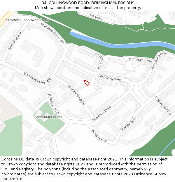 34, COLLINGWOOD ROAD, BIRMINGHAM, B30 3NY: Location map and indicative extent of plot