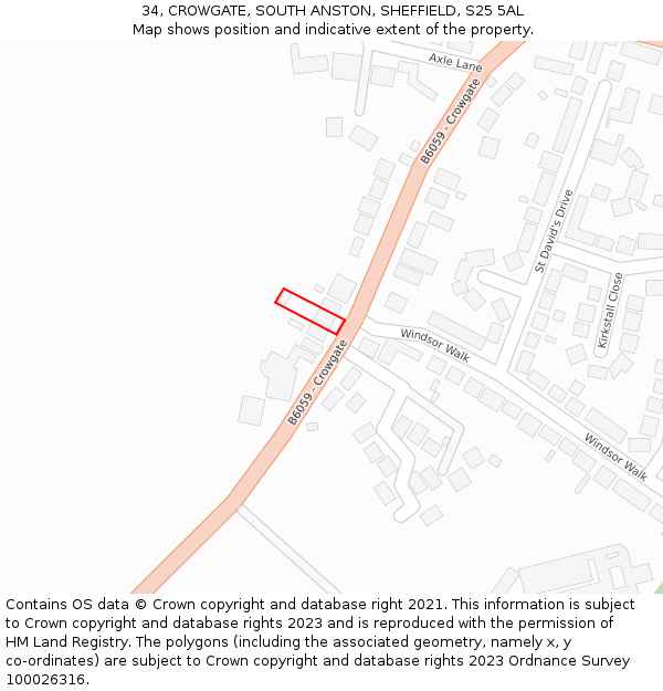 34, CROWGATE, SOUTH ANSTON, SHEFFIELD, S25 5AL: Location map and indicative extent of plot