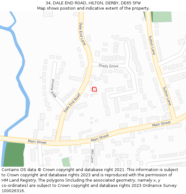 34, DALE END ROAD, HILTON, DERBY, DE65 5FW: Location map and indicative extent of plot
