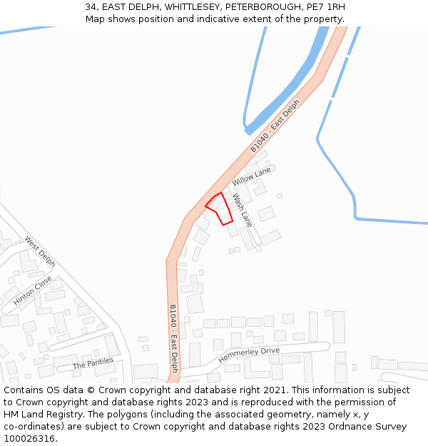 34, EAST DELPH, WHITTLESEY, PETERBOROUGH, PE7 1RH: Location map and indicative extent of plot