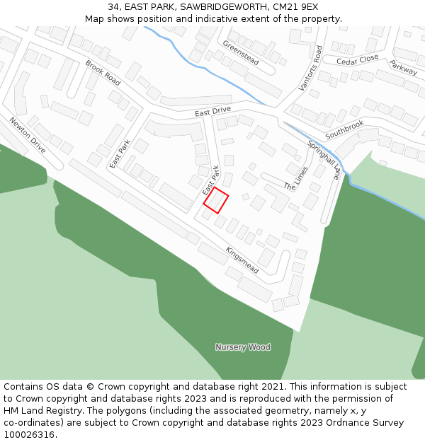 34, EAST PARK, SAWBRIDGEWORTH, CM21 9EX: Location map and indicative extent of plot