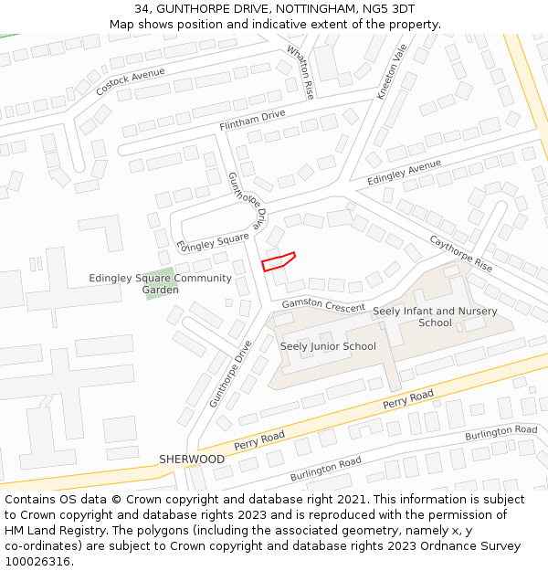 34, GUNTHORPE DRIVE, NOTTINGHAM, NG5 3DT: Location map and indicative extent of plot