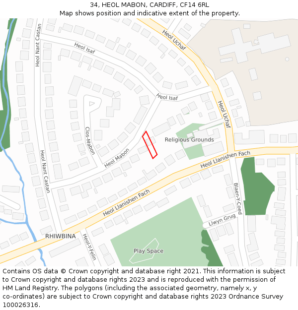 34, HEOL MABON, CARDIFF, CF14 6RL: Location map and indicative extent of plot