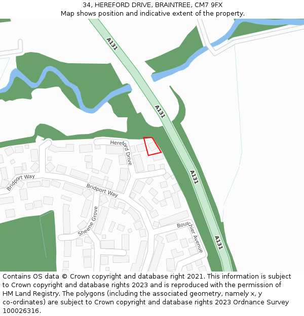 34, HEREFORD DRIVE, BRAINTREE, CM7 9FX: Location map and indicative extent of plot
