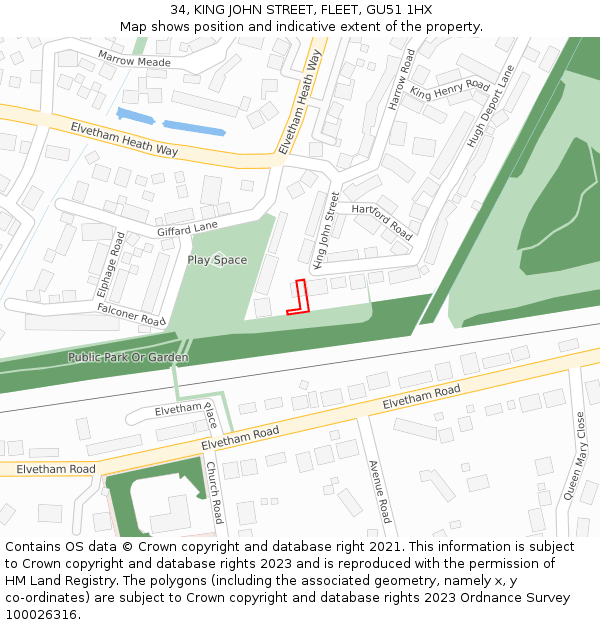 34, KING JOHN STREET, FLEET, GU51 1HX: Location map and indicative extent of plot