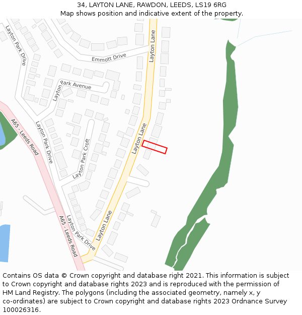 34, LAYTON LANE, RAWDON, LEEDS, LS19 6RG: Location map and indicative extent of plot