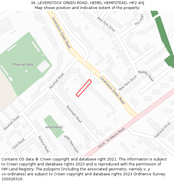 34, LEVERSTOCK GREEN ROAD, HEMEL HEMPSTEAD, HP2 4HJ: Location map and indicative extent of plot