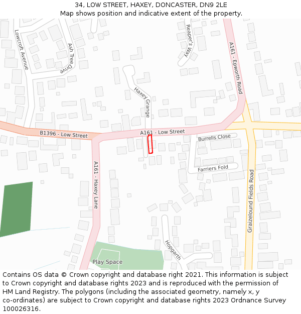 34, LOW STREET, HAXEY, DONCASTER, DN9 2LE: Location map and indicative extent of plot