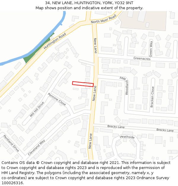 34, NEW LANE, HUNTINGTON, YORK, YO32 9NT: Location map and indicative extent of plot