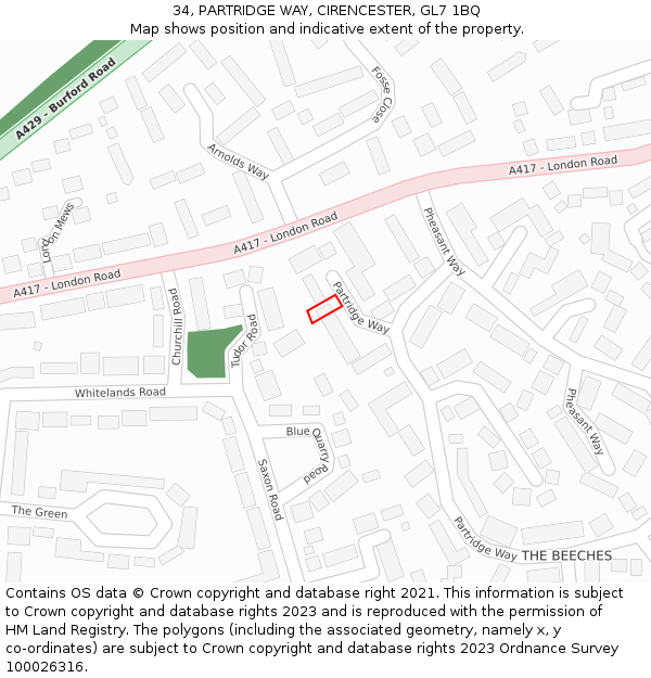 34, PARTRIDGE WAY, CIRENCESTER, GL7 1BQ: Location map and indicative extent of plot