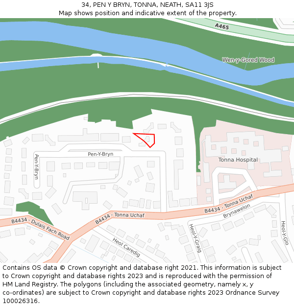 34, PEN Y BRYN, TONNA, NEATH, SA11 3JS: Location map and indicative extent of plot