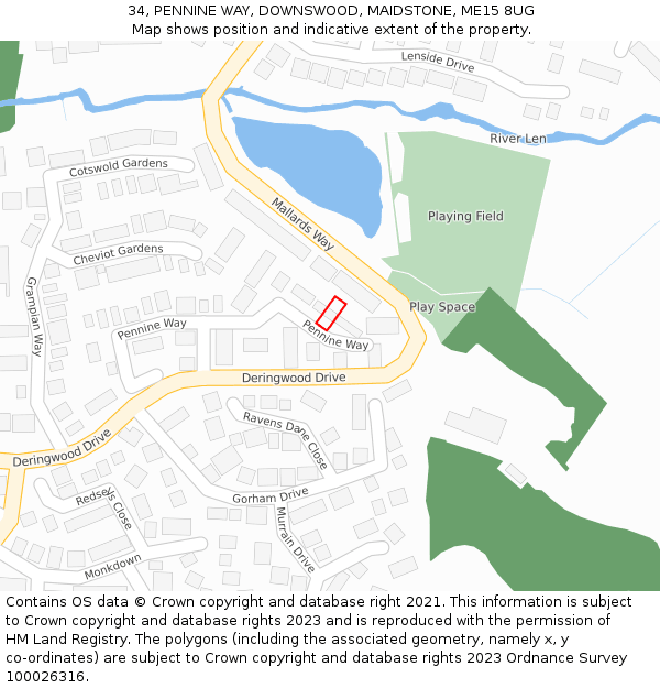 34, PENNINE WAY, DOWNSWOOD, MAIDSTONE, ME15 8UG: Location map and indicative extent of plot