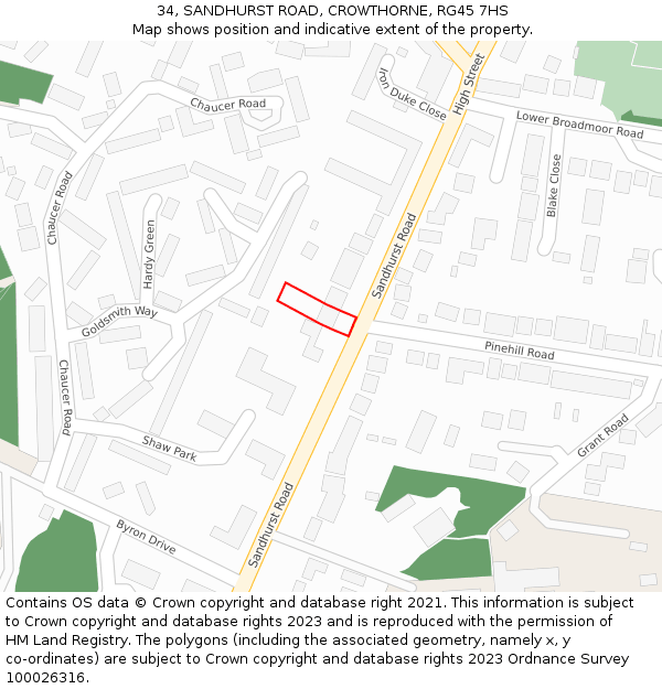 34, SANDHURST ROAD, CROWTHORNE, RG45 7HS: Location map and indicative extent of plot