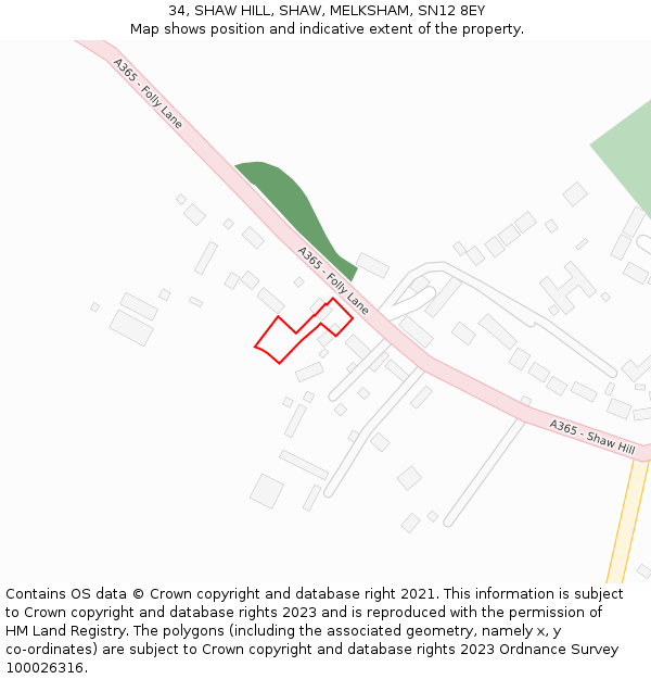 34, SHAW HILL, SHAW, MELKSHAM, SN12 8EY: Location map and indicative extent of plot