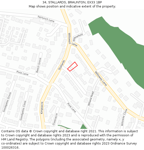 34, STALLARDS, BRAUNTON, EX33 1BP: Location map and indicative extent of plot