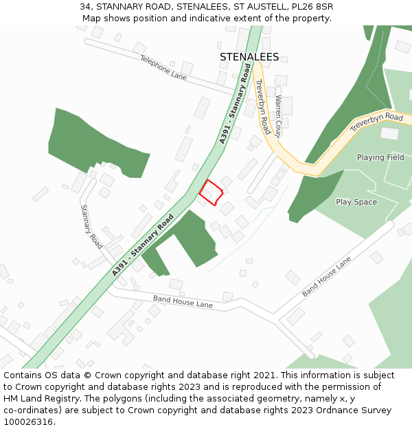 34, STANNARY ROAD, STENALEES, ST AUSTELL, PL26 8SR: Location map and indicative extent of plot