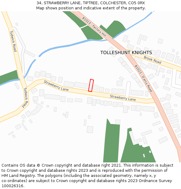 34, STRAWBERRY LANE, TIPTREE, COLCHESTER, CO5 0RX: Location map and indicative extent of plot