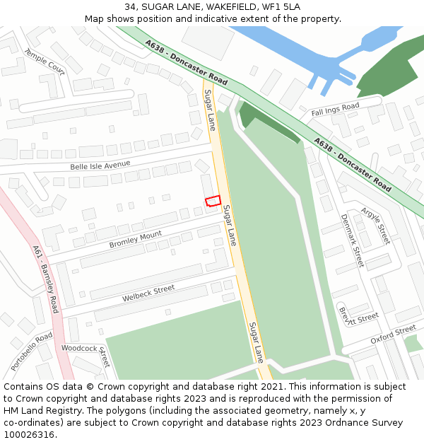 34, SUGAR LANE, WAKEFIELD, WF1 5LA: Location map and indicative extent of plot