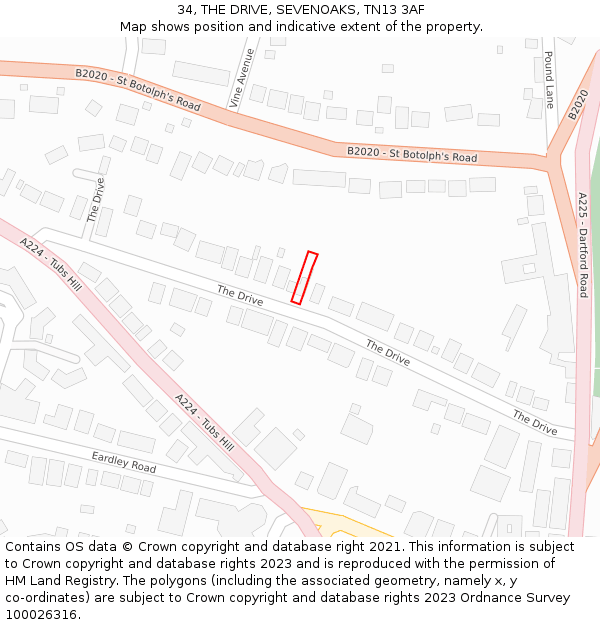 34, THE DRIVE, SEVENOAKS, TN13 3AF: Location map and indicative extent of plot