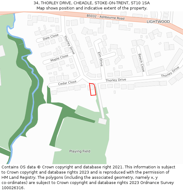 34, THORLEY DRIVE, CHEADLE, STOKE-ON-TRENT, ST10 1SA: Location map and indicative extent of plot