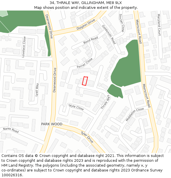 34, THRALE WAY, GILLINGHAM, ME8 9LX: Location map and indicative extent of plot