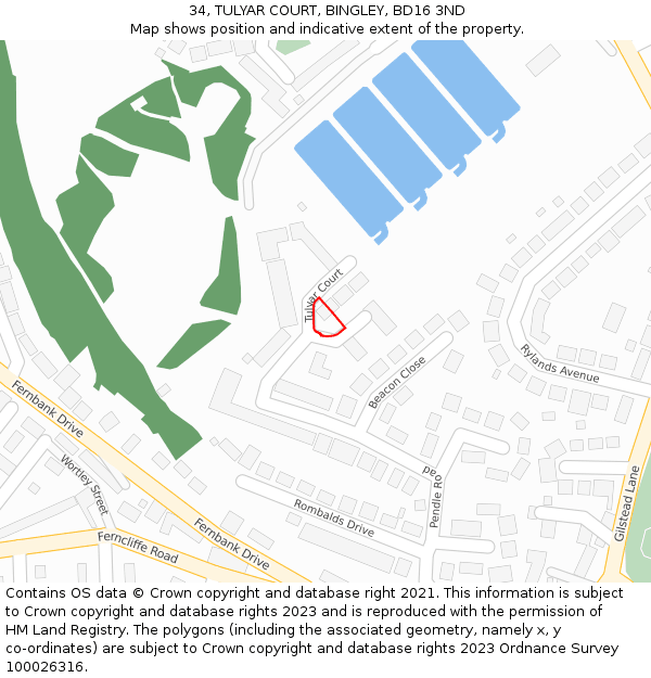 34, TULYAR COURT, BINGLEY, BD16 3ND: Location map and indicative extent of plot