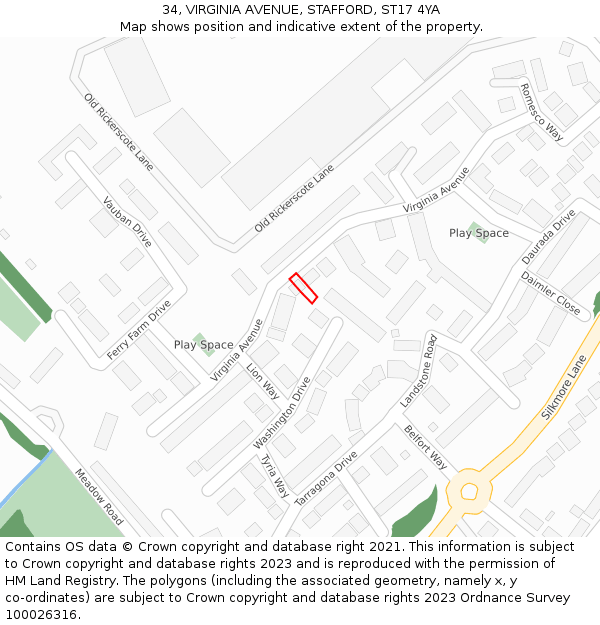 34, VIRGINIA AVENUE, STAFFORD, ST17 4YA: Location map and indicative extent of plot