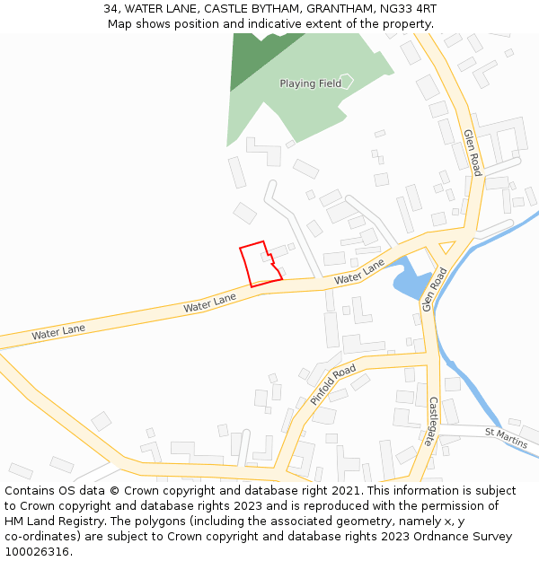 34, WATER LANE, CASTLE BYTHAM, GRANTHAM, NG33 4RT: Location map and indicative extent of plot