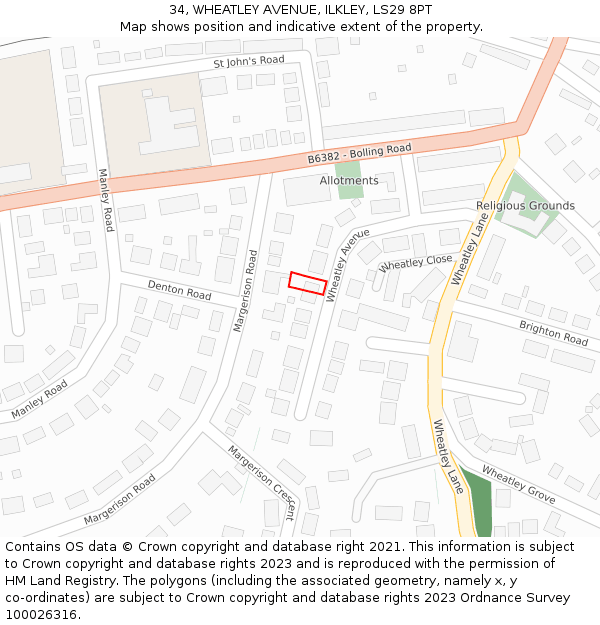 34, WHEATLEY AVENUE, ILKLEY, LS29 8PT: Location map and indicative extent of plot