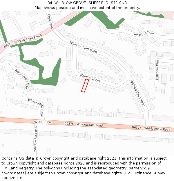 34, WHIRLOW GROVE, SHEFFIELD, S11 9NR: Location map and indicative extent of plot
